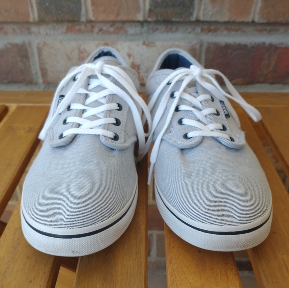 Vans Off The Wall Sneakers Women's Size 10 Lace Striped White Gray Black Shoes - Picture 3 of 10